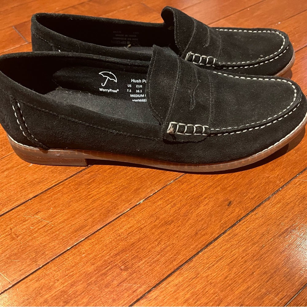 Hush Puppies Black Suede Penny Loafers - women’s size 7.5